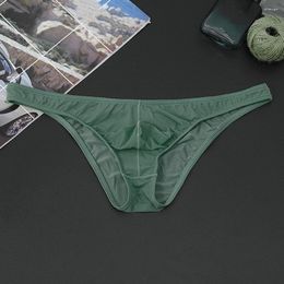 Underpants Men Ice Silk Briefs Low-Rise Breathable See-Through U Convex Pouch Panties Male Teenagers Thong Bikini