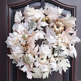 Decorative Flowers Autumn Fall Wreath Simulation Pumpkin Gift Wall Hanging 50cm For Front Door Decoration Silk Cloth Artificial