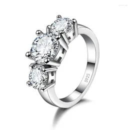 Cluster Rings 925 Sterling Silver Colour 3 CZ Stone Prong Setting Band For Men Women Wedding Engagement Jewellery