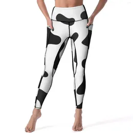 Active Pants Cow Print Skin Texture Yoga Women Black White Spots Leggings High Waist Retro Legging Stretch Fitness Sports Tights