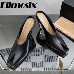 Slippers Runway Shoes 2024 Design High Heels Slides Women Square Toe Shallow Outside Half Sexy Peep Party