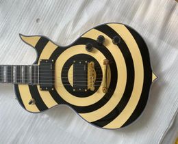 Custom Zakk Wylde Audio Odin Grail Gangrene Yellow Cream Black Bullseye Electric Guitar Large Block Inlay Gold Hardware Copy EMG2230821