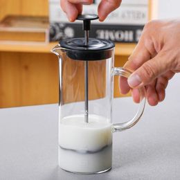 Manual Milk Frother Glass Milk Foamer Coffee Pot Glass Mesh French Press Coffee Maker Frother Jug Mixer Creamer Kitchen Tools