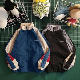 Men's Jackets Men Baseball Coat Vintage Colour Block Jacket With Zipper Closure Stand Collar Windproof Streetwear For Spring