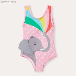 Endelar söta elefanttryckflickor badkläder ett stycke tjej rosa baddräkt barn flickor baddräkt strandkläder 2 ~ 8 år y240412