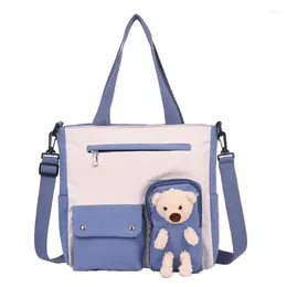 Shoulder Bags Lightweight Big Student School Bag Fashion Bear Ornaments Canvas Handbags Women'S Portable Messenger Lady