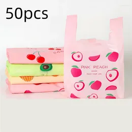 Storage Bags 50pcs Cute Fruit Plastic Bag Carry Out Retail Supermarket Grocery Shopping With Handle Food Packaging