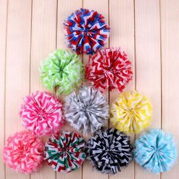 Decorative Flowers 10 Pcs/lot 3.3" Colours Striped Chiffion Flower For Kids Hair Accessories Shabby Fabric DIY Baby Headbands