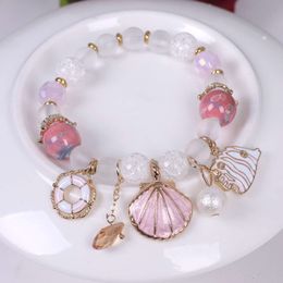 Instagram Korean Ocean Style Explosion Crystal Single Circle Women's Drip Oil Shell Ceramic Bracelet Jewellery