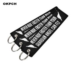 Fashion Motorcycle Keychain Car key Rings Never Drive Faster Than Your Guardian Angel Can Fly5064663