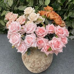 Decorative Flowers 55cm Rose Pink Silk Peony Artificial Bouquet 9 Big Heads Fake For Home Wedding Decoration Indoor