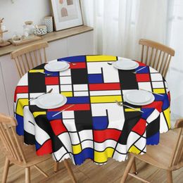 Table Cloth Abstract Art Mondrian Tablecloth Round Oilproof Geometric Modern Cover For Banquet 60 Inch