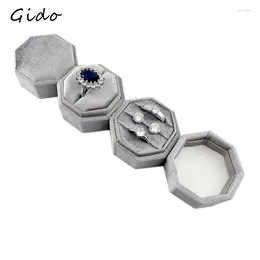 Jewelry Pouches Ring Box Grey Earrings Holder Store Packaging Gift Double Rings Slots For Wedding Propose