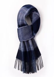 Scarves 100 Wool Scarf for Men Winter Warm Neck Classic Business Designer Shawls Luxury Striped Plaid Blue Foulard Hommes 2211193719048