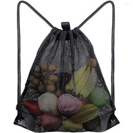 Storage Bags Portable Mesh Drawstring Bag Supermarket Fruit And Vegetable Shopping Foldable Backpack Beach Clothes Travel Organise