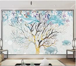 Wallpapers Custom Po Wallpaper For Walls 3 D Simple Watercolor Tree Cartoon Painting Children's Room Background Wall Decorative