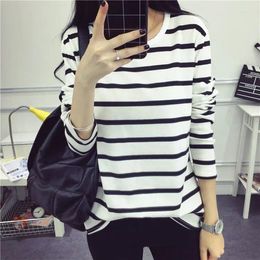 Women's T Shirts Summer Shirt Women Students Round Collar Stripe Wholesale Long-sleeved T-shirt Female Tee Tshirts Drop ZBBA40