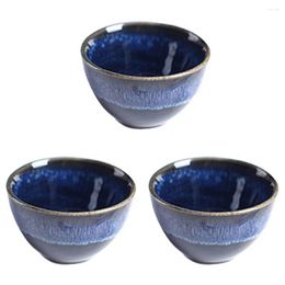 Cups Saucers 3pcs Japanese Style Ceramics Cup Sake For Tea Coffee Water (Blue)