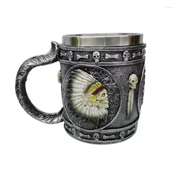 Cups Saucers 3D Stainless Steel Mug Traditional Arts Beer Cup Knightship Indians Bar Punk Style Tea Milk Coffee Drop Shopp Wholesale J446