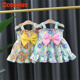 Girl's Dresses Summer Baby Girls Dress Strawberry Flowers Big Bow Strap Daily Knee Length Dress Y240415Y240417VSI1