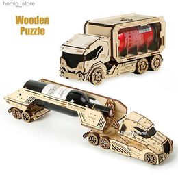 3D Puzzles URY 3D Wooden Puzzle Retro Wine Rack Truck for Kids Adult DIY Assembly Model Toy Craft Kits Desktop Decoration Christmas Gift Y240415