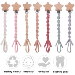 Baby Beech Wood Pentagram Pacifier Clip Handmade Woven Cotton Soother Nipple Chain For Nursing Teether Chewing Toys Gift 240409