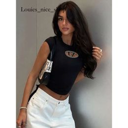 Diesel Tank Top 24ss High Quality Womens Tshirt Y2k Top Shirts for Women Fashion Street Spice Girl Slim Show Chest D Embroidery Crop Open Umbilical Versatile 247