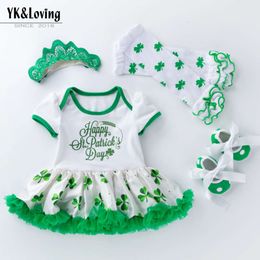 Roupas infantis da primavera e verão Baby Saint Patrick Party Salia Baby Socks Set Green Galze Princess Skirt