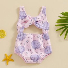 Girl Dresses BeQeuewll Toddler Summer Swimsuit Cute Seashell Print Sleeveless Bathing Suit Infant Swimwear For 6-36 Months
