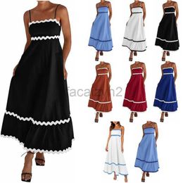 Basic Casual Dresses Sexy Maxi Dress Women Basic Casual Dresses Sexy Maxi Dress Women 2024 drawstring pleated lace mid length sleeveless dress size plus