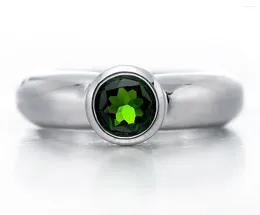 Cluster Rings GESIDE 6mm Chrome Diopside Rhodium Over Sterling Silver Ring 1ctw