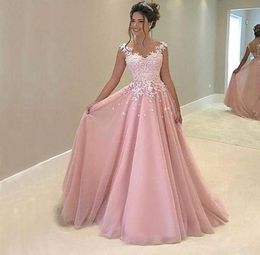 Stunning Prom Dress Long Blush Pink Evening Party Gowns A Line Illusion V Neck See Through Back Floor Length Guest Gown4751339