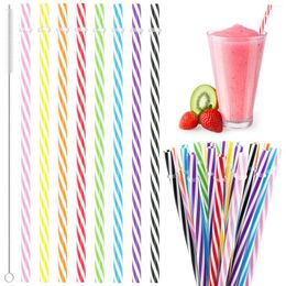 Drinking Straws 24Pcs Striped Reusable Colorful Hard Plastic With Cleaning Brush Diameter 0.3inch For Home Party Wedding