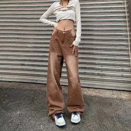 Women's Jeans American Style Hip Hop Brown Womens High Street Ins Loose Straight Wide Leg Denim Pants Spring Y2k HighWaist Trousers