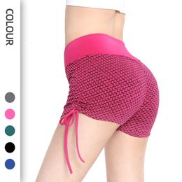 Honeycomb Drawstring Yoga Honey Peach High Waist Jacquard Sports Shorts Hip Lifting Fiess Pants for Women F41513