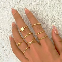 Heart Shaped Alloy Creative Simple Cool Personality Fried Dough Twists Ring Set 8 Pieces