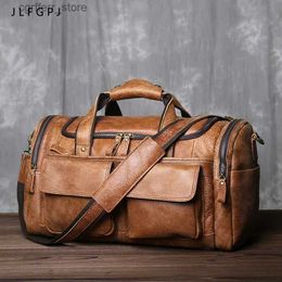Diaper Bags Retro Mens First Layer Cowhide Large-capacity Portable Travel Bag Genuine Leather Shoulder Messenger Bag L410