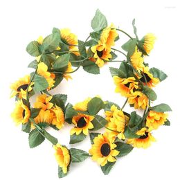 Decorative Flowers 23m Sunflower Artificial Vine Yellow Fake Silk Rattan Garland Leaves For Party Wedding Garden Arch Summer Decor