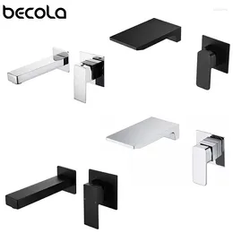 Bathroom Sink Faucets Becola Bright Chrome Waterfall Basin Mixer Faucet Single Lever Wall Mounted Washing Taps Bath Tap