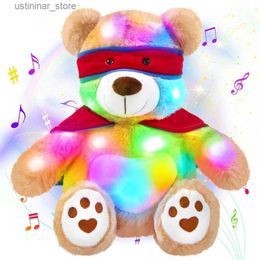 Stuffed Plush Animals 40cm Musical Hero Bear Doll Luminous Stuffed Animal Plush Toy Glowing Light Soft Bear Cloak Toy LED Gift for Kids Boys Girls L47