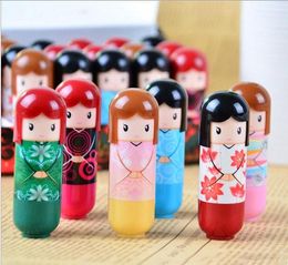 Cartoon japanese Doll Moisturizing Kimono doll Lip Balm Cute Lovely Pattern Gift For Girl Lady Colorful Girl Lip Balm Kawaii Prese3666250