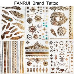 Sexy Sun Moon Star Temporary Tattoo Women Party Body Arm Art Fake Flash Tatoos Gold Metallic Stickers Girl Bracelet Wrist 240408