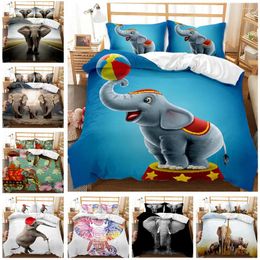 Bedding Sets Tropical Elephant Tiger Set Retro Floral Animal Pattern Quilt Cover Pillowcase 3 Piece Home Textiles