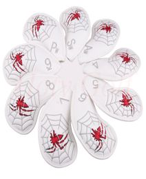 9pcsset White PU with Spider Embroidery Golf Club Iron Head Cover3850033