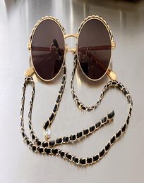 Gold Brown Retro Round Sunglasses with Chain Women Glasses Summer Sunglass UV400 Protection Eyewear wth Box5667401