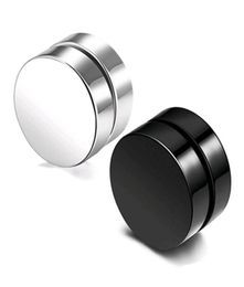Punk Fake Mens Stud Earrings Black Silver Stainless Steel Magnet Round Ear Clip for Men Women Mix size 6mm 10mm 12mm6056177