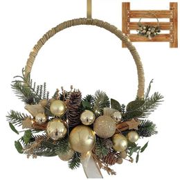 Decorative Flowers Lighted Artificial Christmas Wreath LED With Timer Baubles Reusable Outdoor For Winter Home Decor