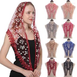 Scarves Triangle Lace Scarf For Tassel Embroidered Floral Veil Prayer Shawl Spanish Mantilla Fringed 160 50cm Women