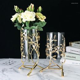 Vases Fashionable Vase Leaf Design Table Top Luxury Style Flower Wedding Decorative Pot Gold And Grey Silver Color