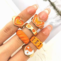 Cartoon doppelschichtschichtiger Schmetterling Öl Drop -Kette Set von 6 Teilen, Orange Pfirsich Herz Liebe Tai Chi Joint Ring